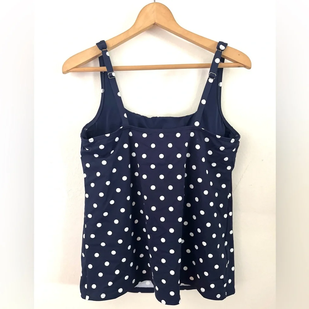 Lands End Tankini Swimsuit Top Navy and White Polka Women Size 14 w/ Underwire